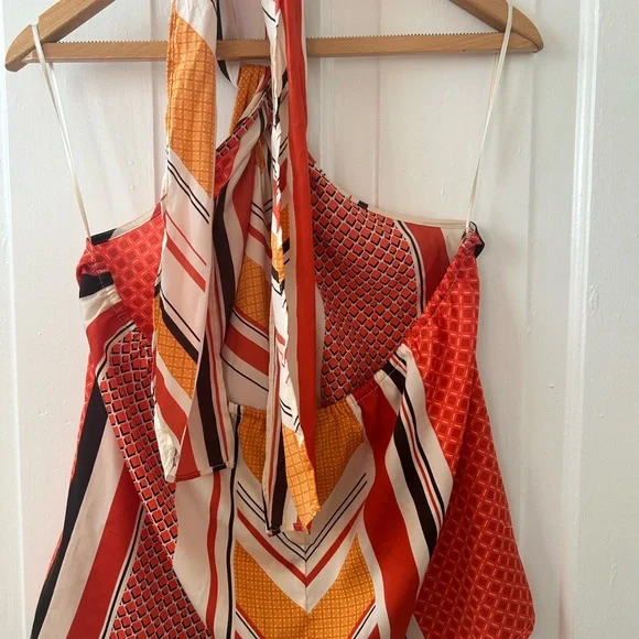 Banana Republic Red and Cream Patterned Halter Camisole with Scarf Tie - Picture 2 of 5